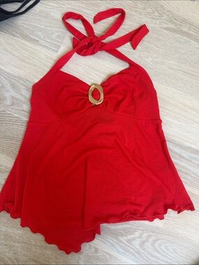 Princess Polly Red Halter Tank with Gold Accent